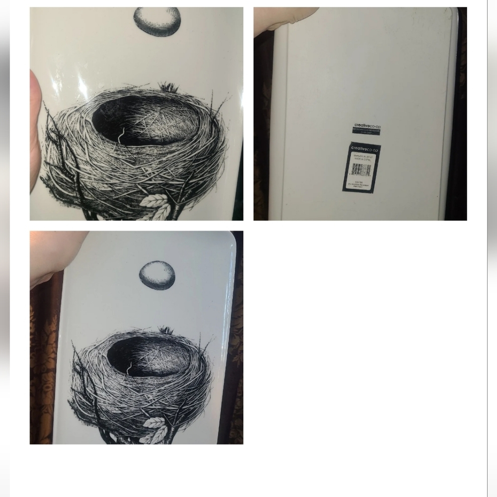 Creative Co-op rectangle Ceramic serving Dish Birds Nest Pattern Spring 🐦 - Picture 3 of 6